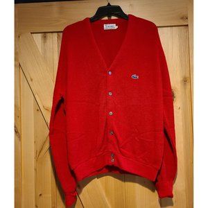 Vintage Izod Lacoste Cardigan Sweater Mens Size L Red Button Front